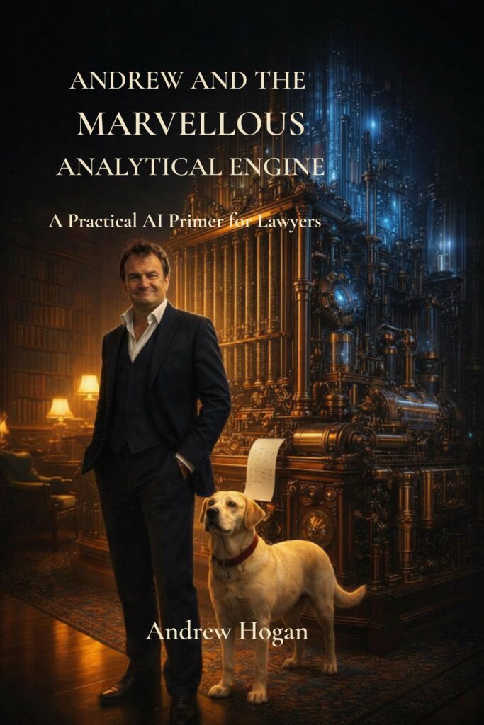 Second-edition book cover showing the author and a Labrador beside a brass-and-blue analytical engine.